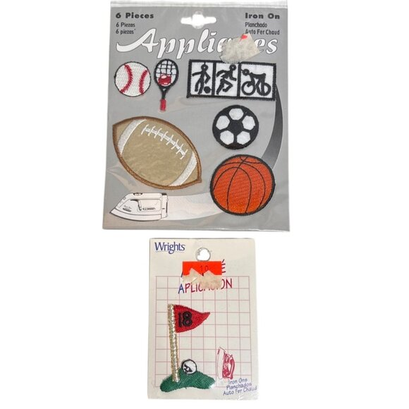 Iron On Sports Patches Set Includes 6 Pieces & Golf Flag 18 Applique By Wrights - Picture 1 of 6